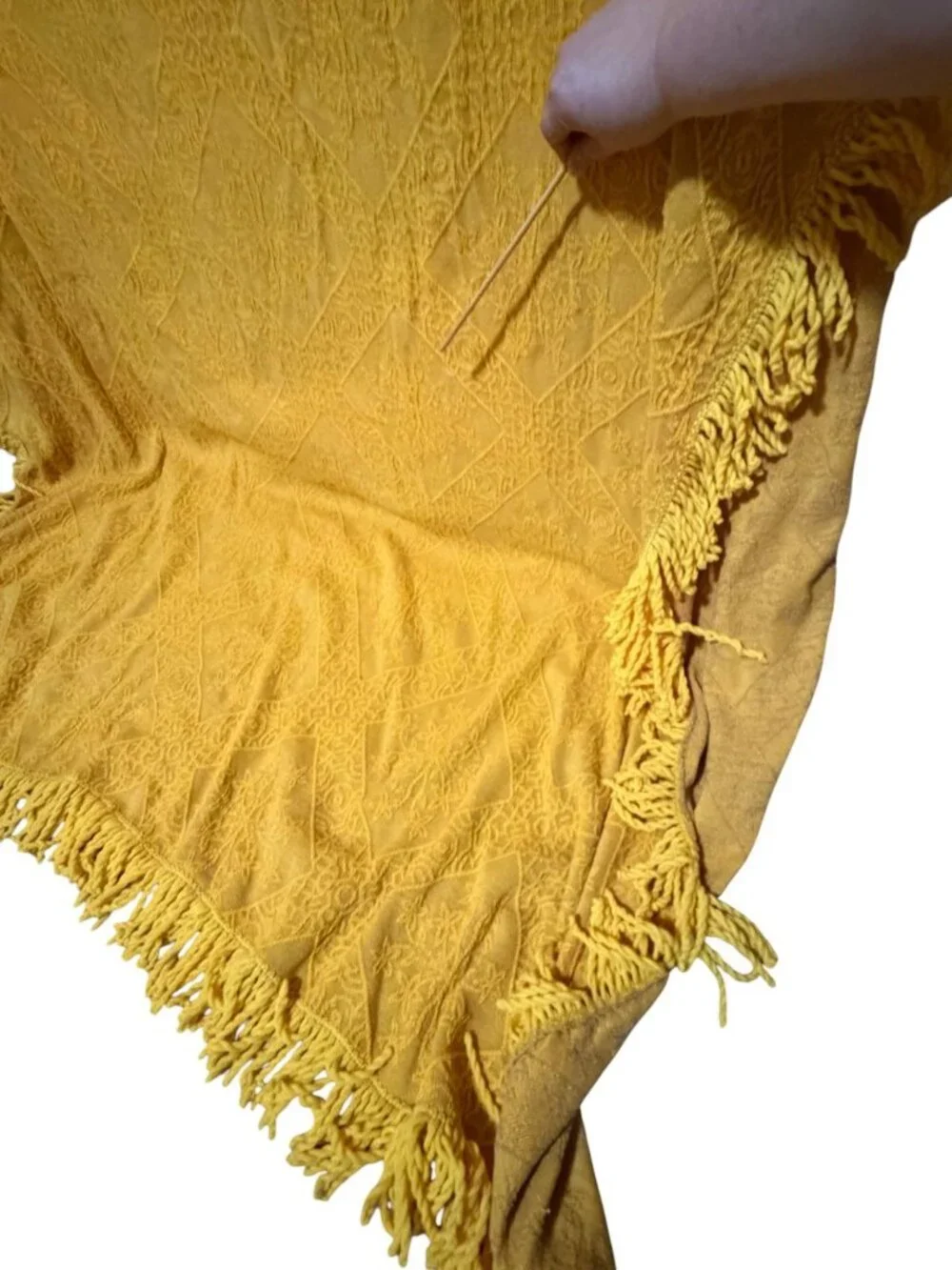 VTG Chenille Bedspread Fringe Mustard Yellow Pale Red MCM Grannycore Twin Full